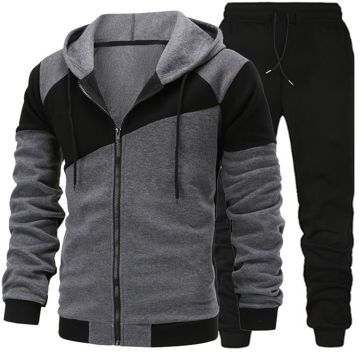Men's Sports Set - Long Sleeve Hooded Jacket and Jogging Pants