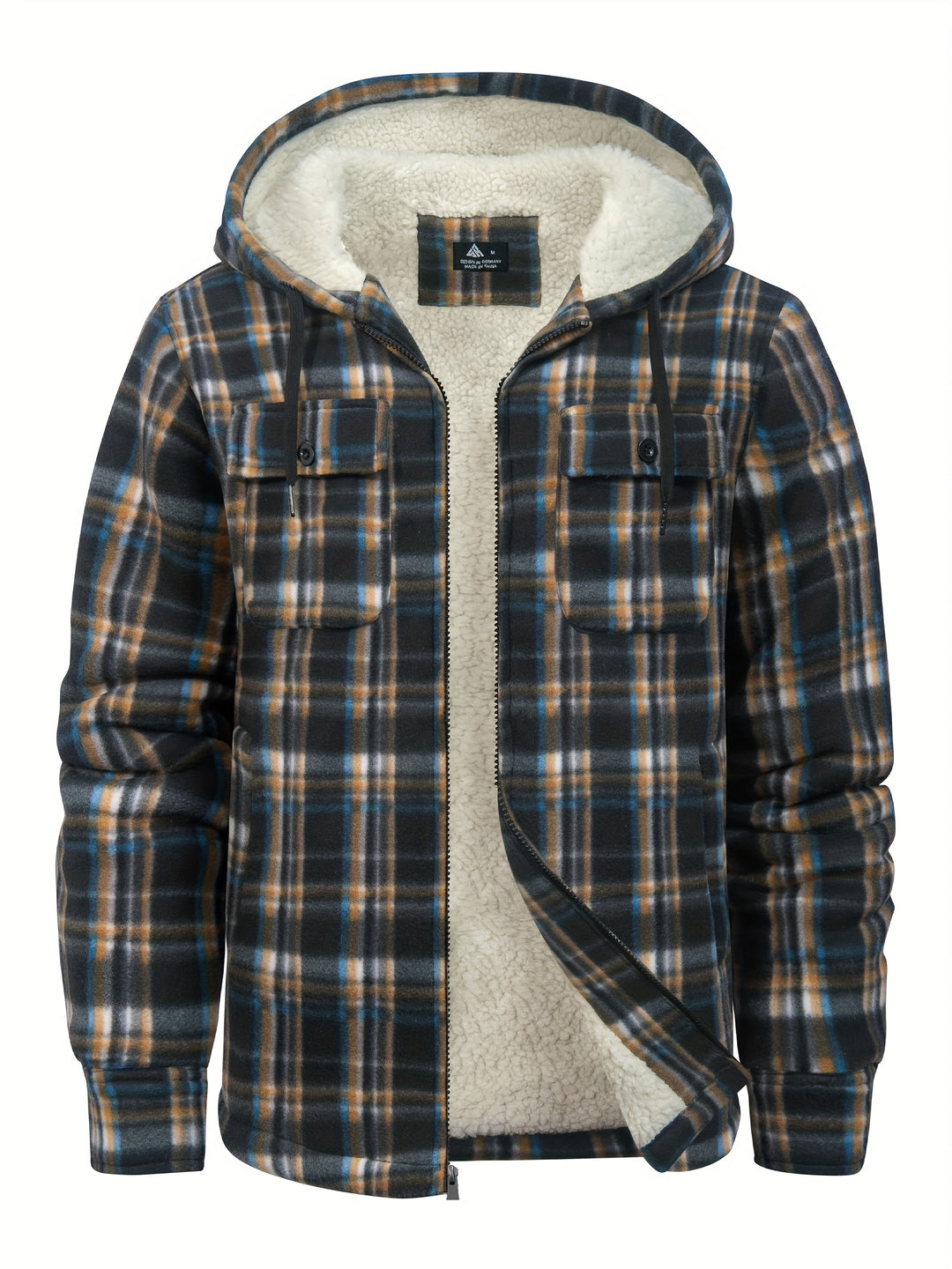 Men's Heavyweight Fleece Full Zip Hooded Plaid Shirt Jacket