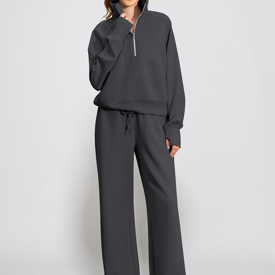 Women's Oversized Half-Zip Sweatshirt and Wide Leg Sweatpants Set