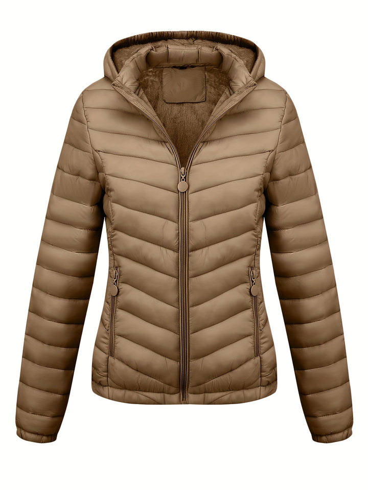 Women's Hooded Padded Coat with Pockets for Autumn Winter Fashion