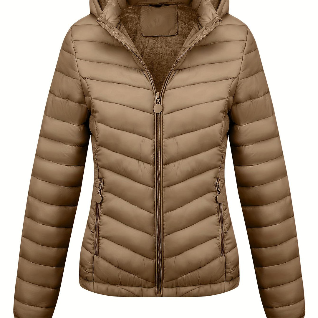 Women's Hooded Padded Coat with Pockets for Autumn Winter Fashion