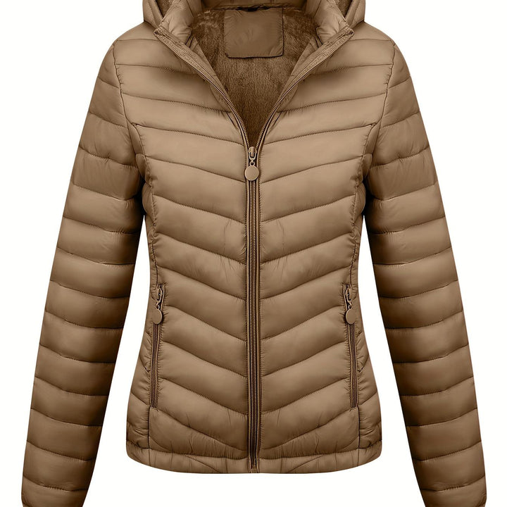 Women's Hooded Padded Coat with Pockets for Autumn Winter Fashion