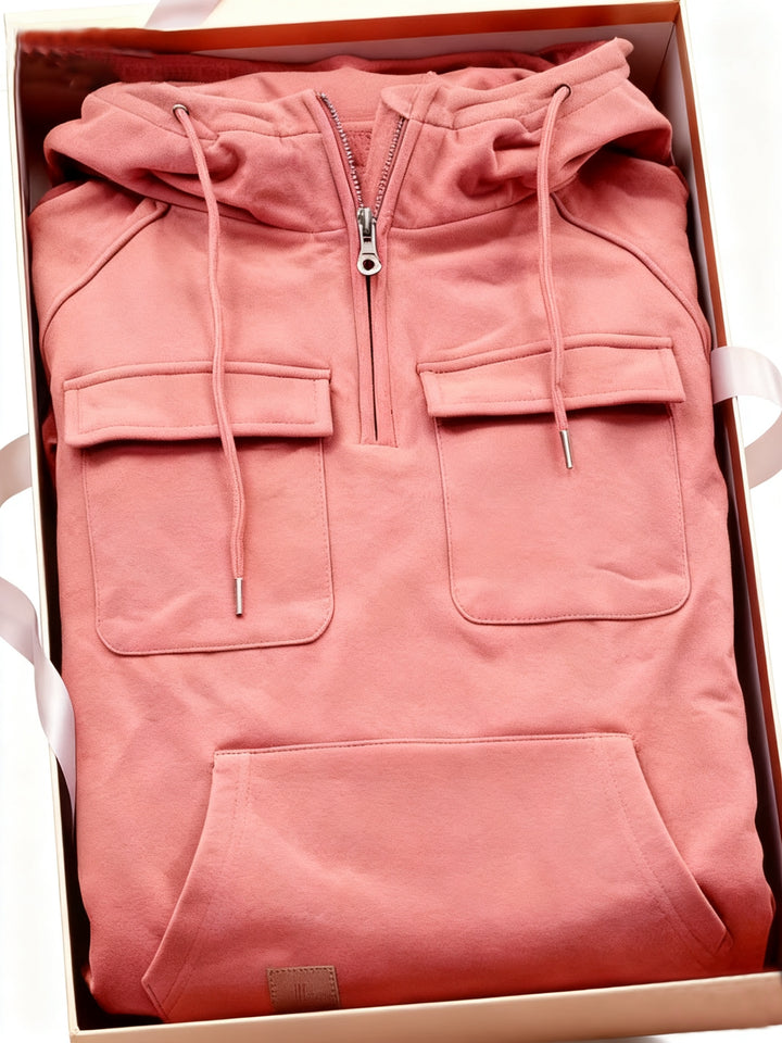 Men's Quarter Zip Hoodie Loose Fit Multi Pocket Sports Tactical