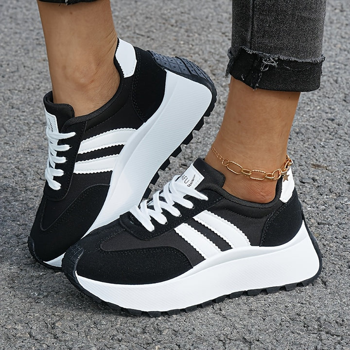 Women's Casual Sports Shoes Thick-Soled Height-Increasing Lace-Up Low Top