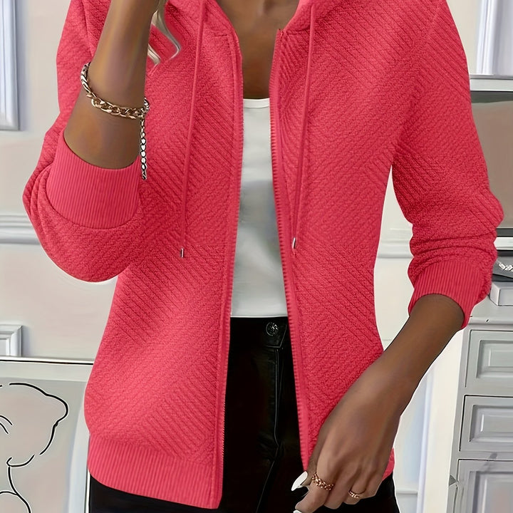 Stylish Elegant Casual Jacket Zippered Drawstring Hooded Cardigan