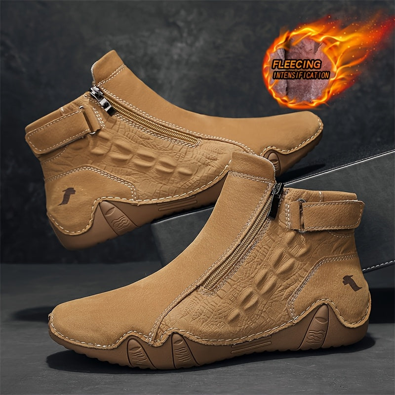 Men's Fashion Zippered Slip-on Mid-top Rubber Sole Outdoor Boots