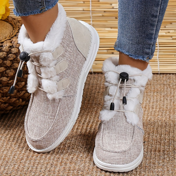 Women's Winter Slip-On Shoes with Faux Fur Collar and Round Toe