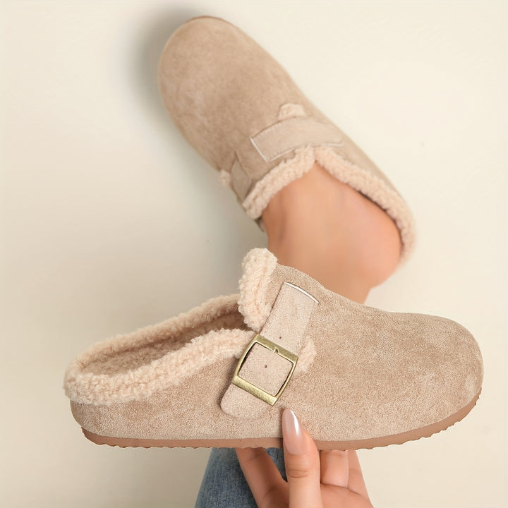 Women's Winter Mule Shoes Round Toe Thick Sole Slip-On Casual Footwear