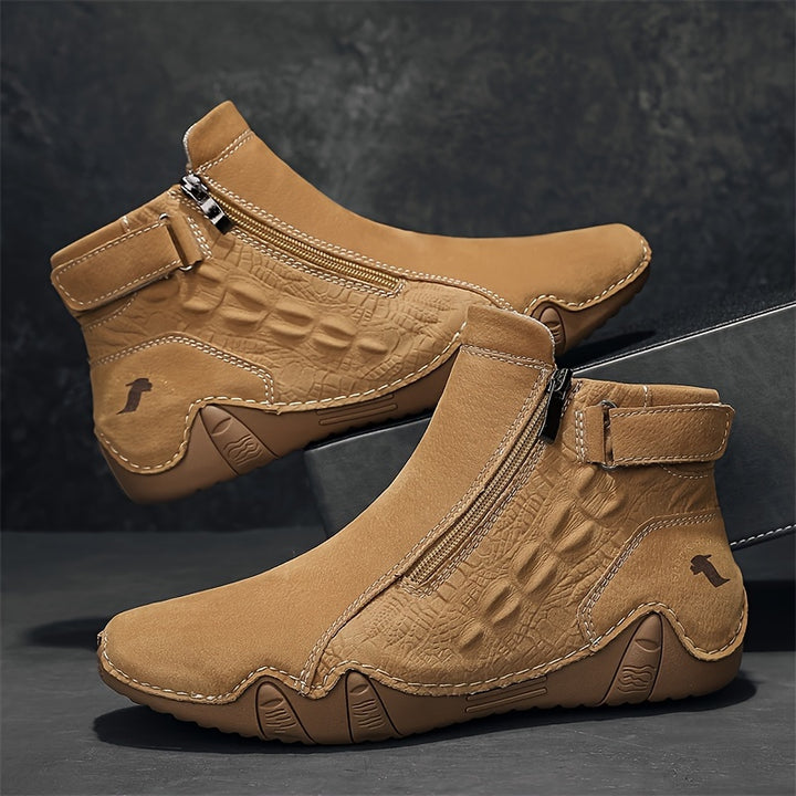 Men's Fashion Zippered Slip-on Mid-top Rubber Sole Outdoor Boots