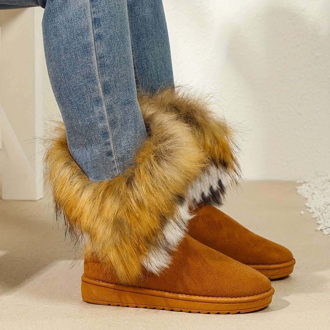 Fashion Winter Women's Long Faux Fur Boots Anti-Slip Rubber Sole