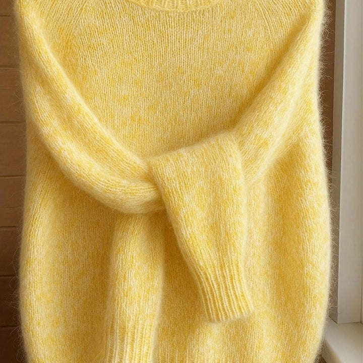 Women's Mohair Blend Sweater with Raglan Sleeve and Drop Shoulder Design