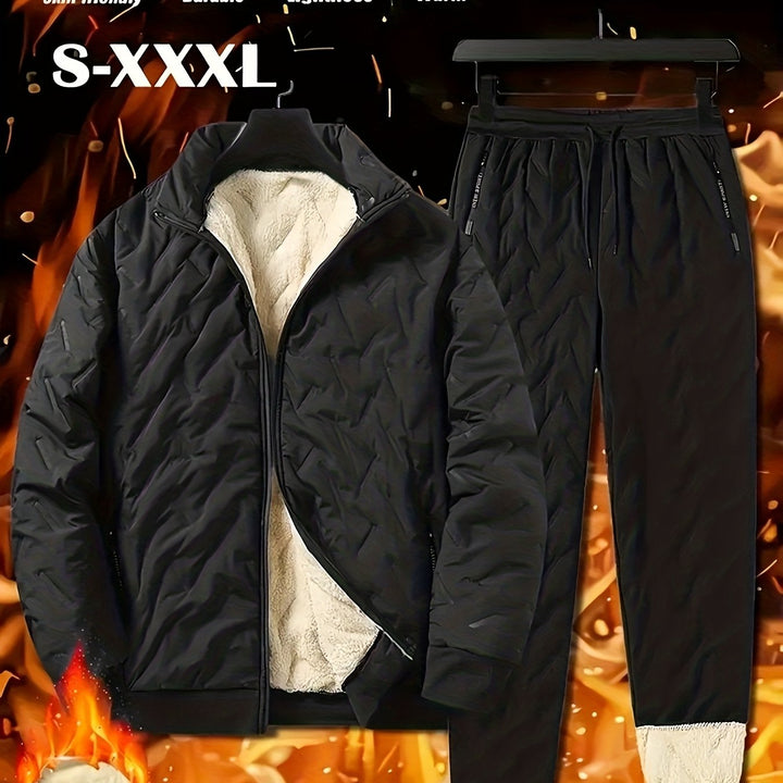 Men's Casual Two-Piece Fleece-Lined Jacket and Pants Set
