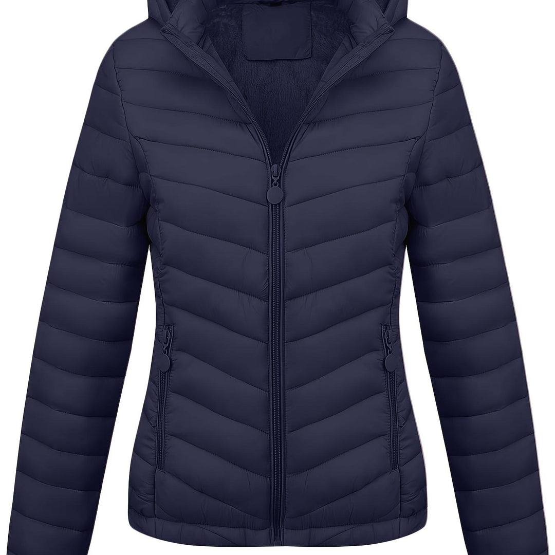 Women's Hooded Padded Coat with Pockets for Autumn Winter Fashion