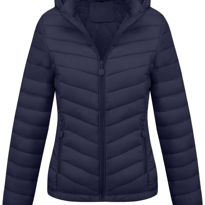 Women's Hooded Padded Coat with Pockets for Autumn Winter Fashion