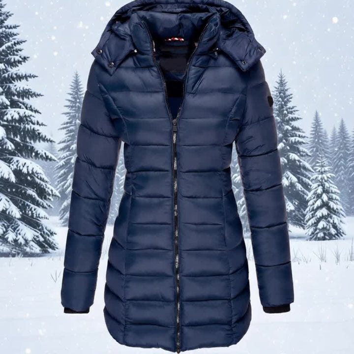 Hooded Zip-Up Midi Coat for Women Winter Jacket Outerwear