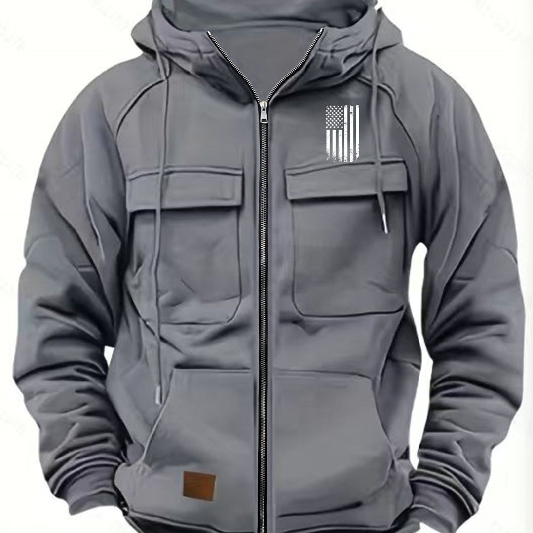 Men's Long Sleeve Zipper Pocket Hoodie Top