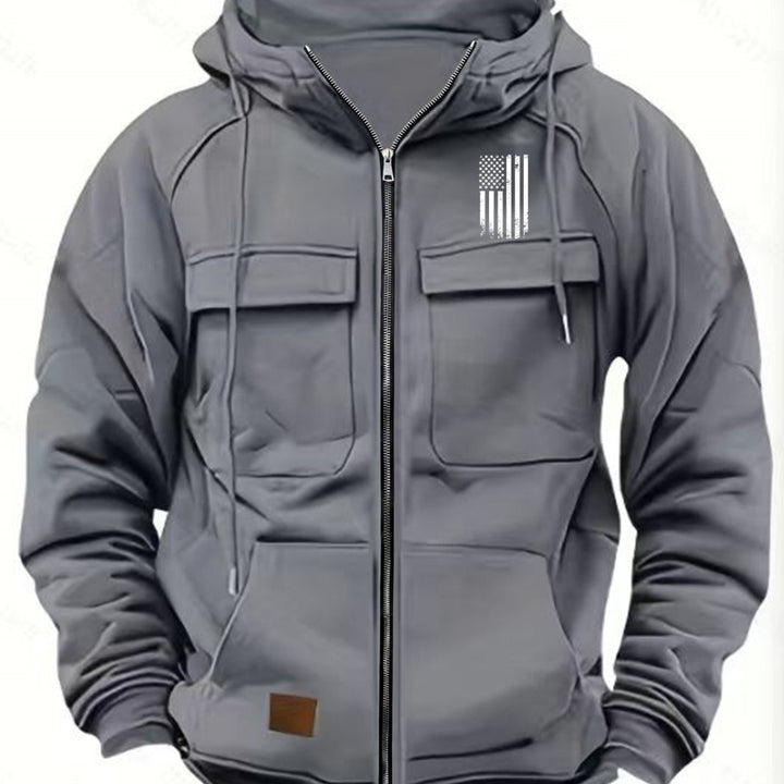Men's Long Sleeve Zipper Pocket Hoodie Top