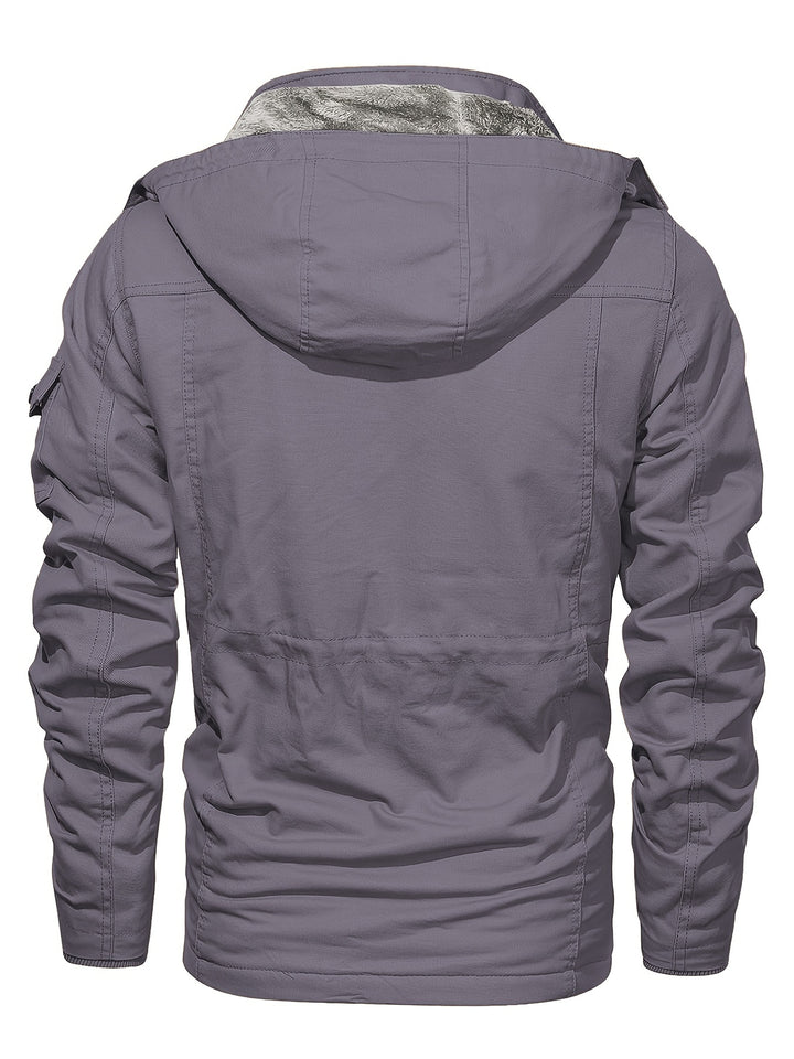 Men's Fleece Lined Work Jackets Cargo Coats with Hood