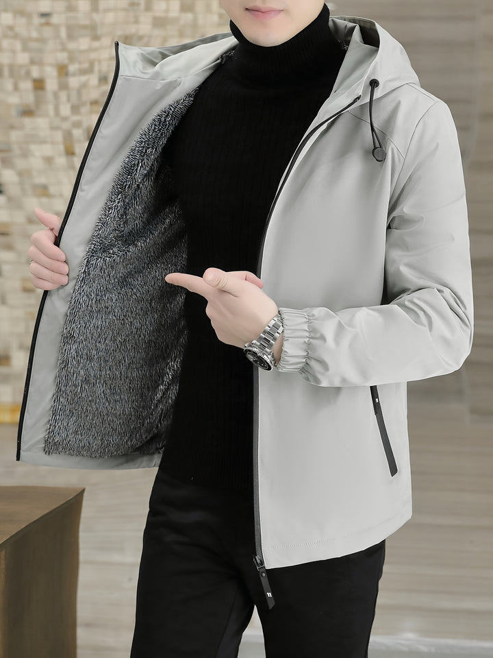 Men's Fleece Jacket Windproof Zip-Up Hooded Coat Winter Outerwear
