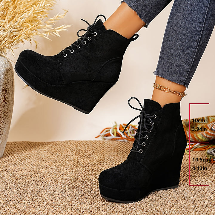 Women's Fashion Boots Round Toe Lace-Up Wedge Ankle Boots