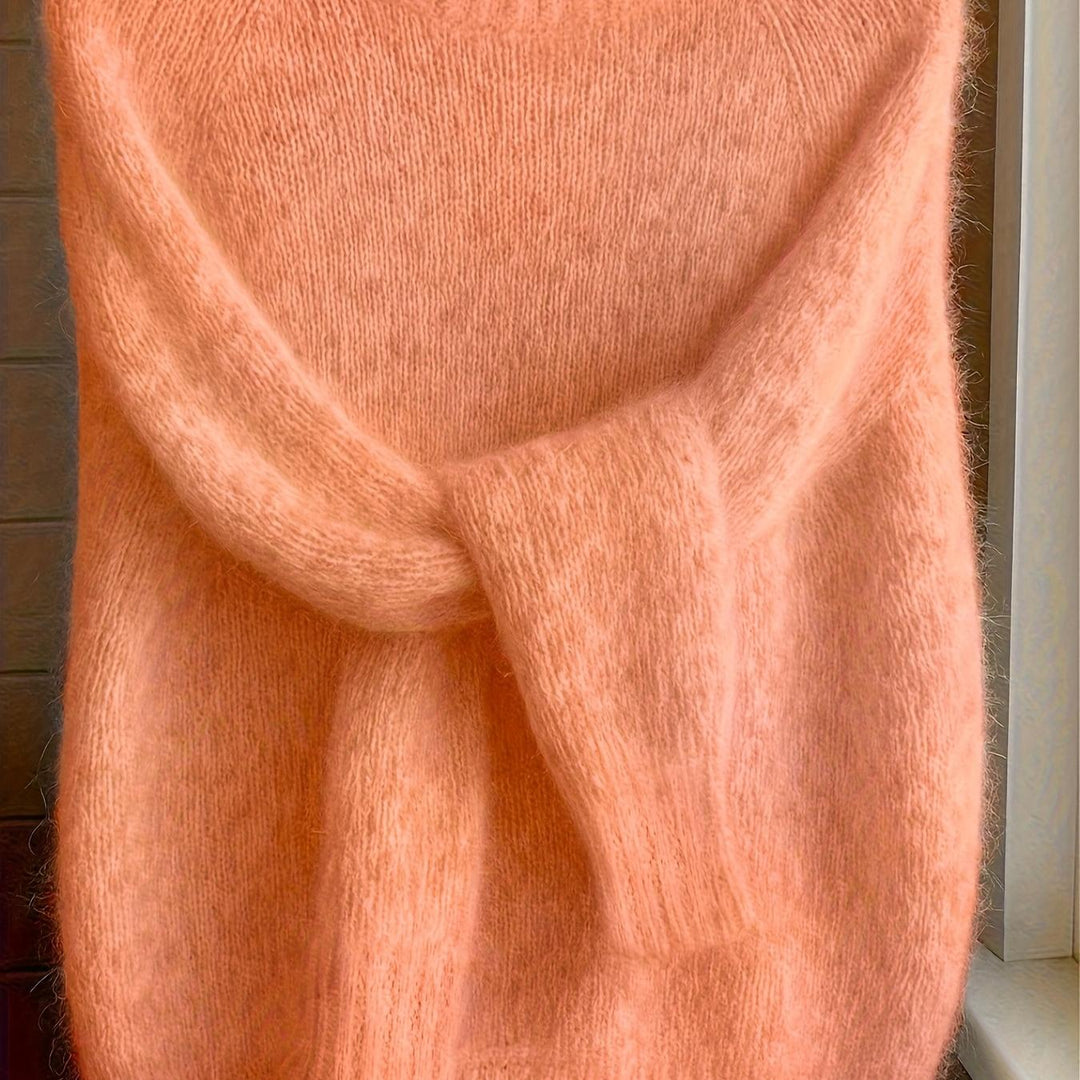 Women's Mohair Blend Sweater with Raglan Sleeve and Drop Shoulder Design