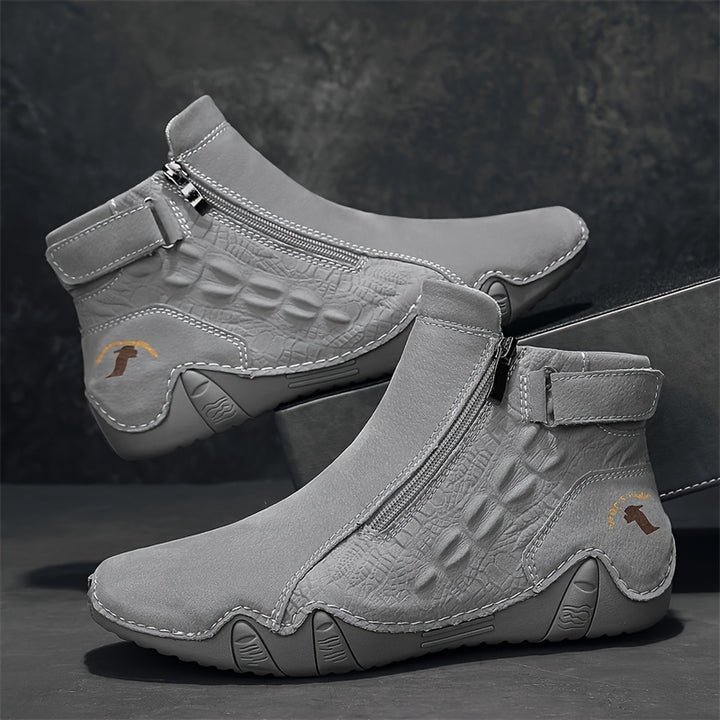 Men's Fashion Zippered Slip-on Mid-top Rubber Sole Outdoor Boots