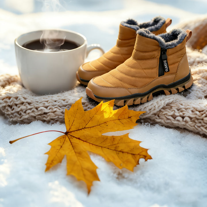 Men's Mid-Top Lace-Up Snow Hiking Boots with Non-Slip Sole