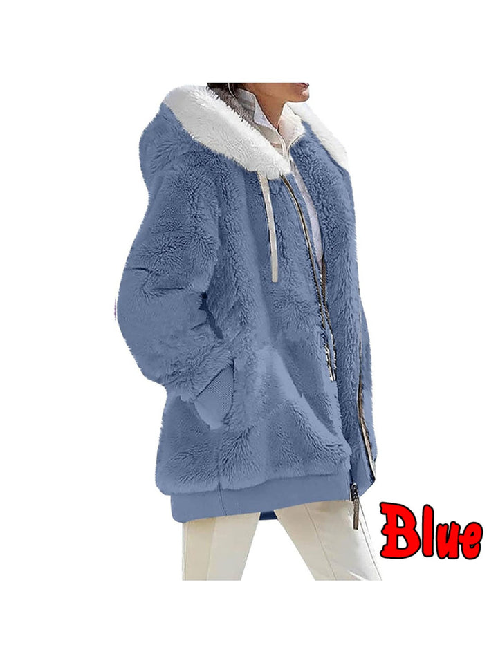 Women's Loose Sports Zipper Hooded Jacket Autumn Winter