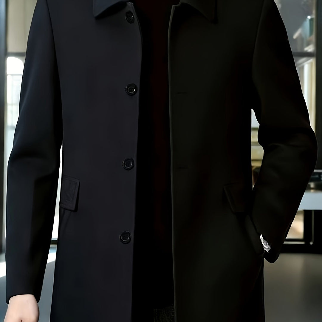 Men's Casual Classic Trench Coat with Double Side Pockets