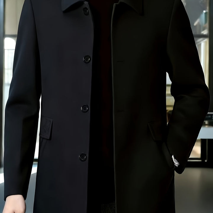 Men's Casual Classic Trench Coat with Double Side Pockets