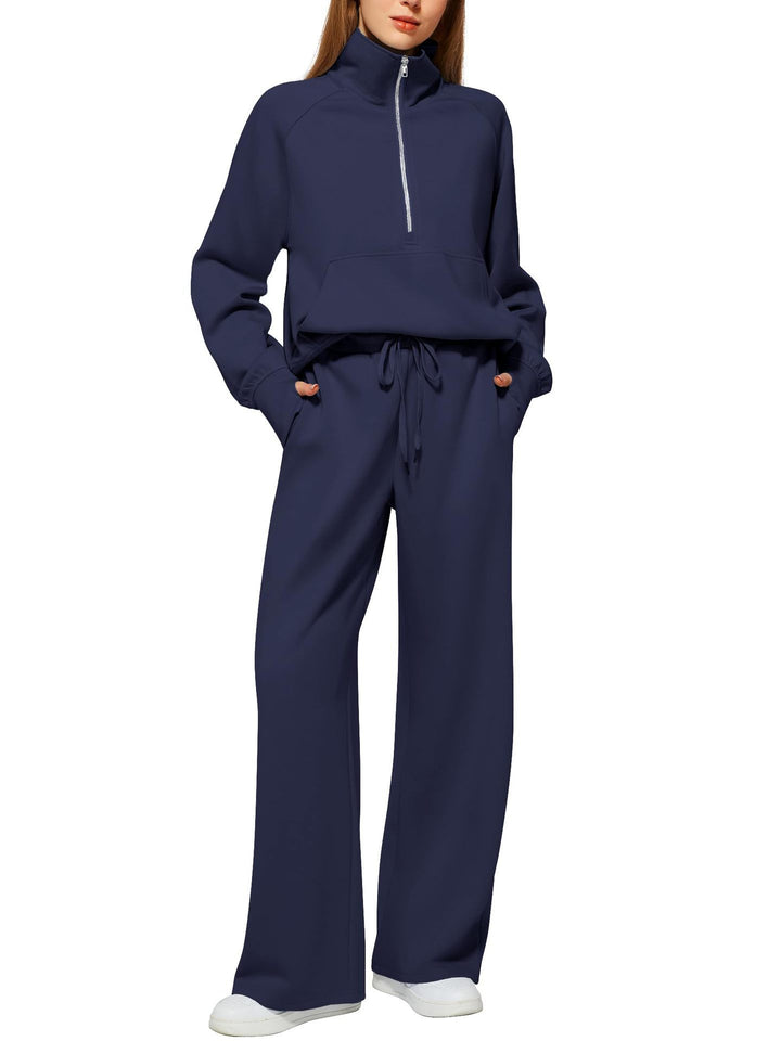 Women's Oversized Half-Zip Sweatshirt and Wide Leg Sweatpants Set