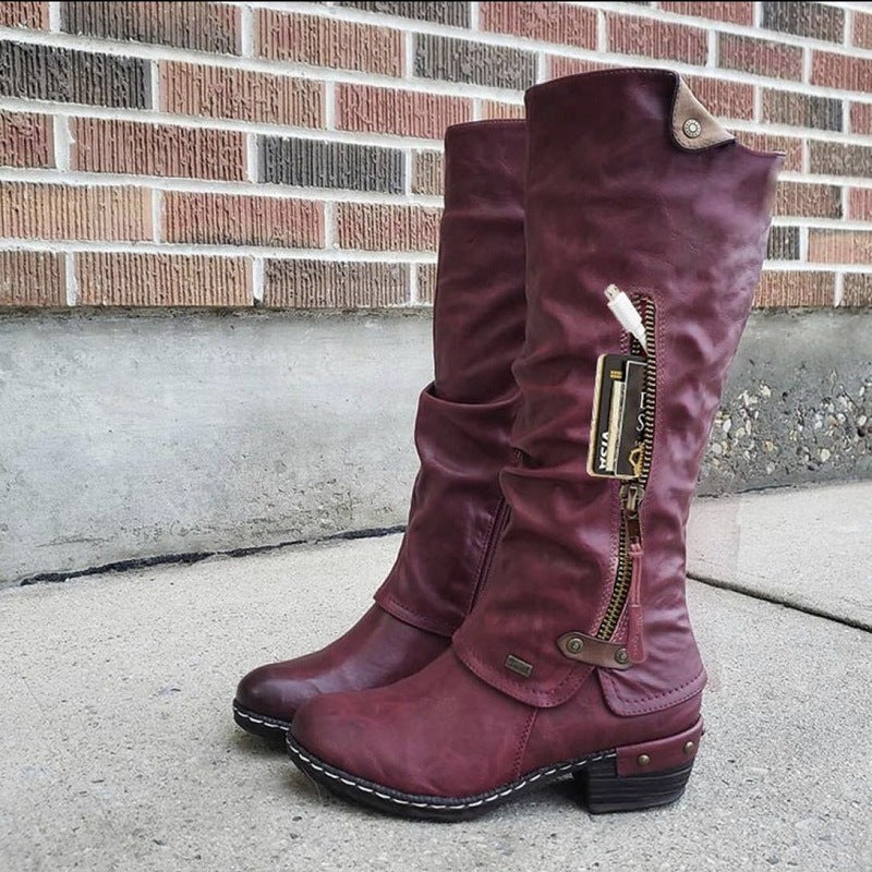 Trendy Women's Knee-High Boots with Block Heel and Round Toe