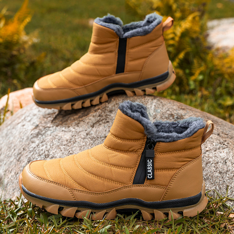 Men's Mid-Top Lace-Up Snow Hiking Boots with Non-Slip Sole