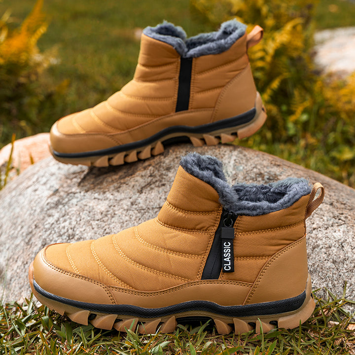 Men's Mid-Top Lace-Up Snow Hiking Boots with Non-Slip Sole