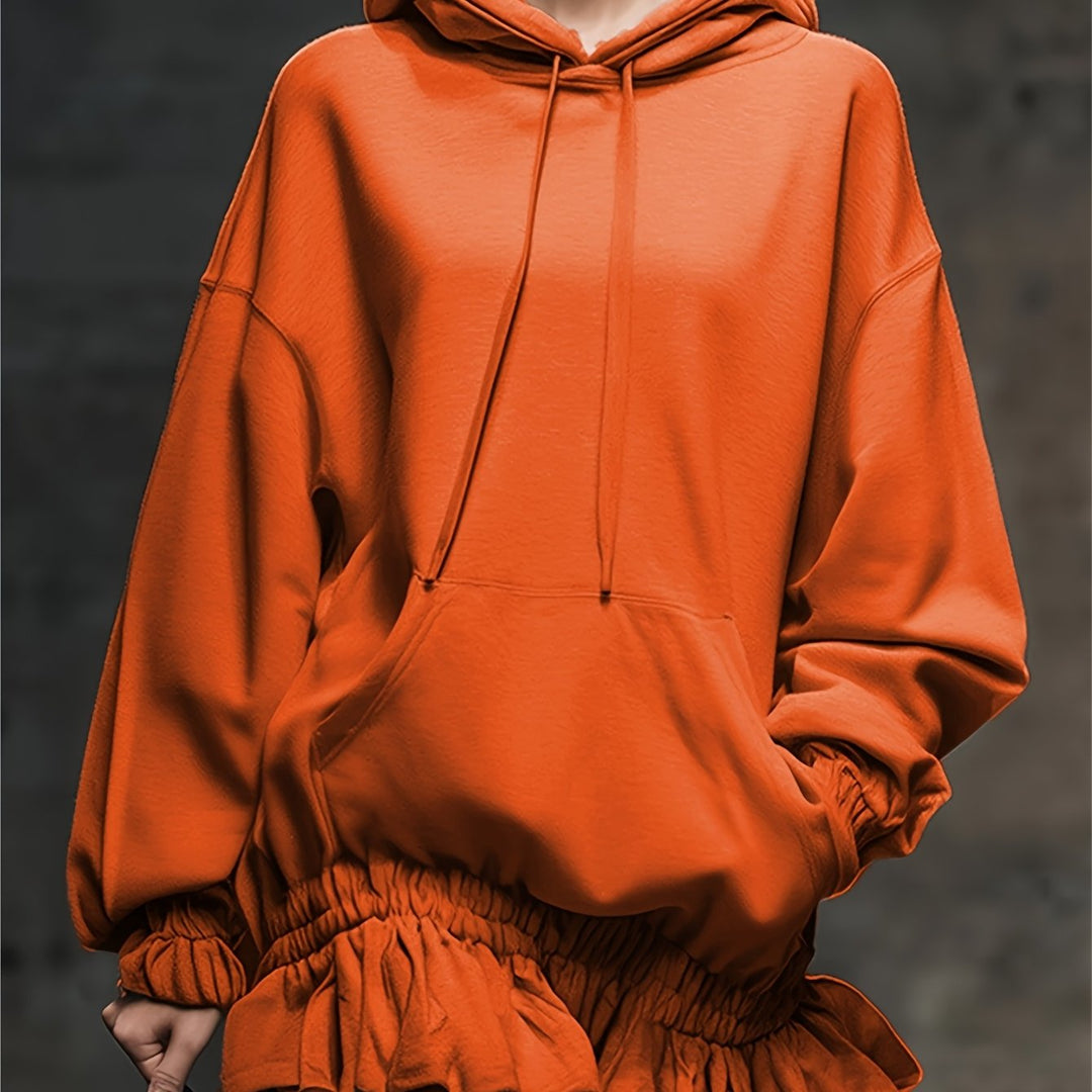 Hooded Ruffled Sweatshirt Dress for Women Casual Trendy Style