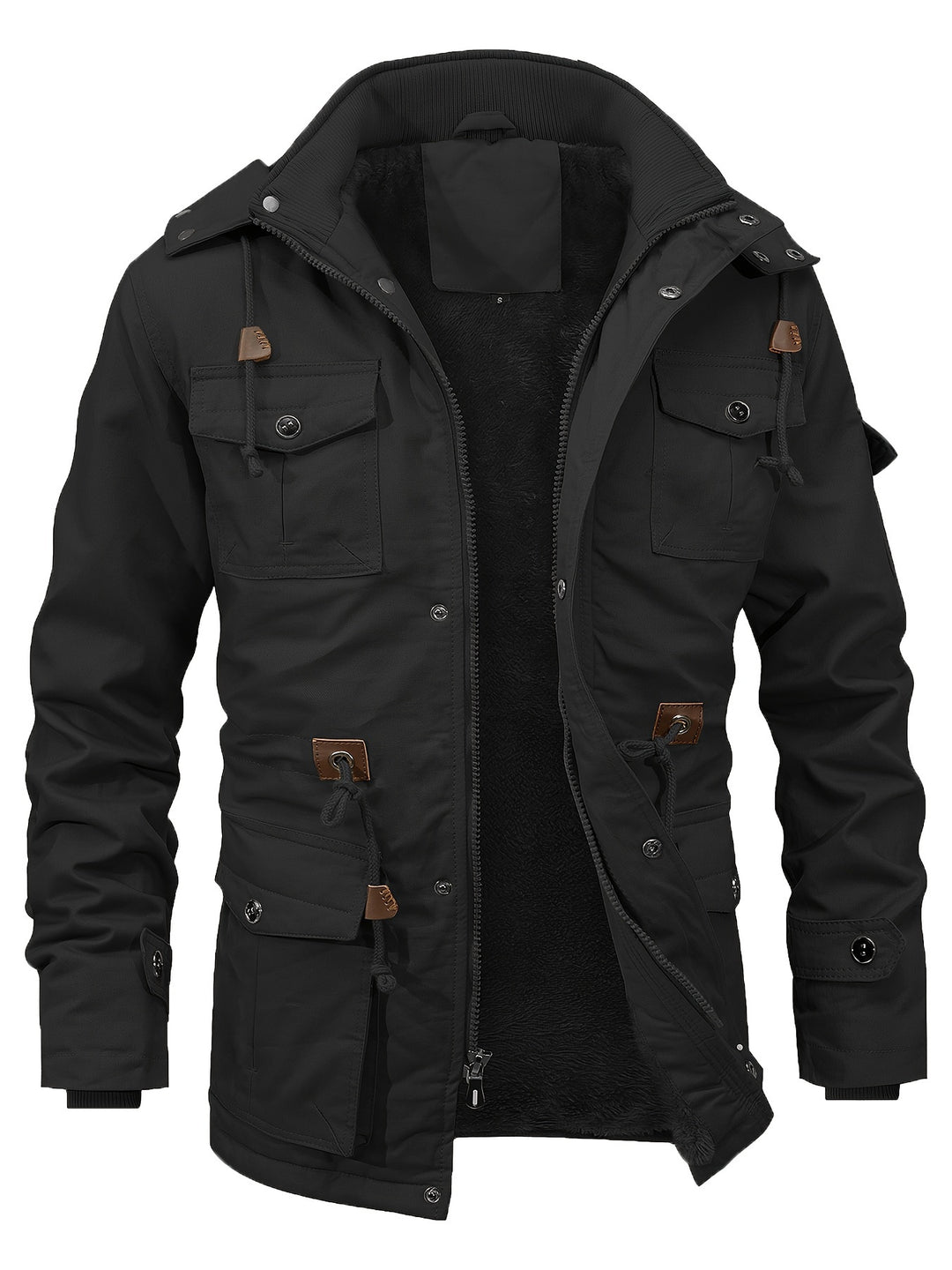 Men's Fleece Lined Work Jackets Cargo Coats with Hood