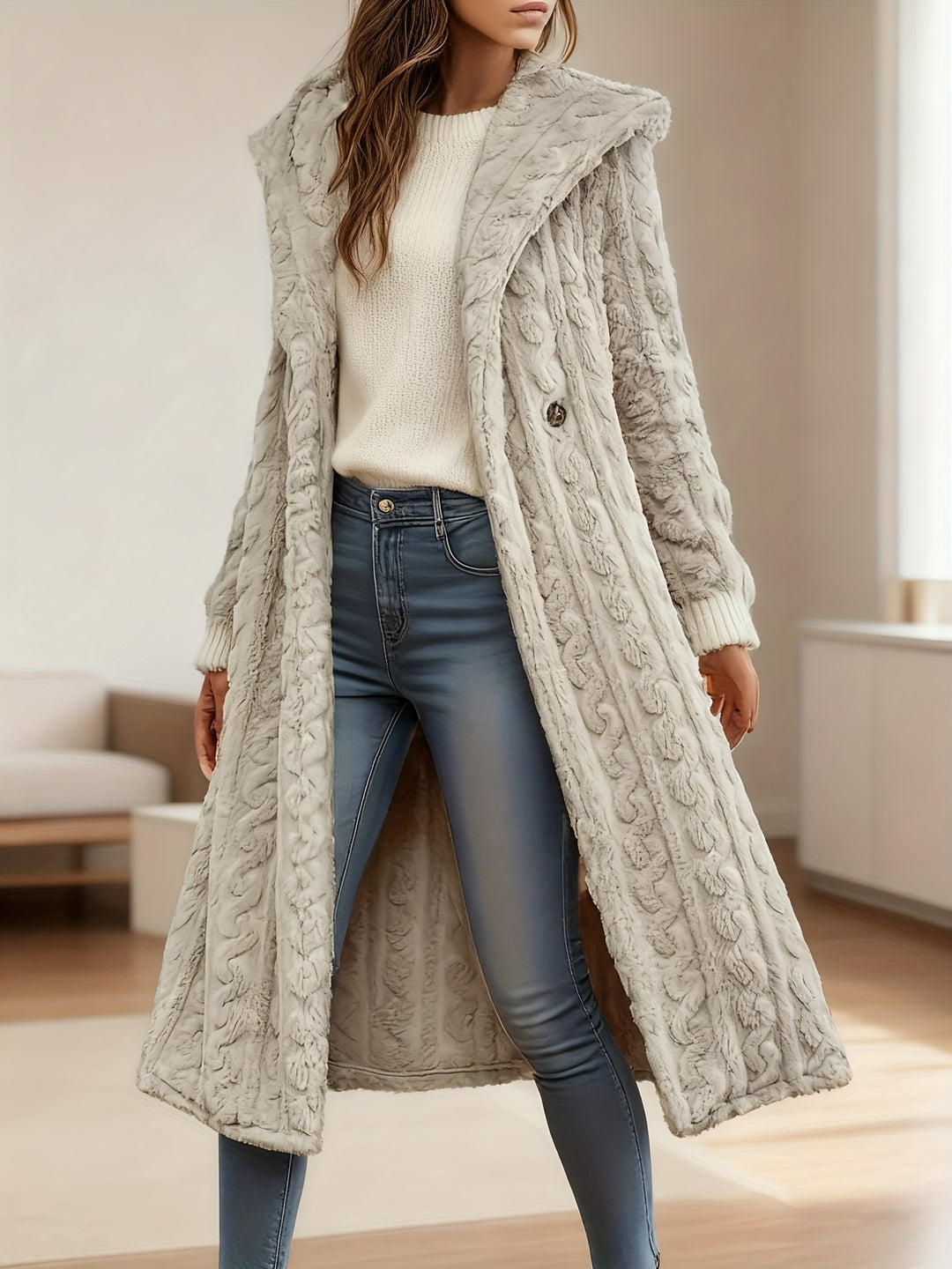 Elegant Women's Long Cardigan Stylish Outer Bathrobe Mid-Length Coat