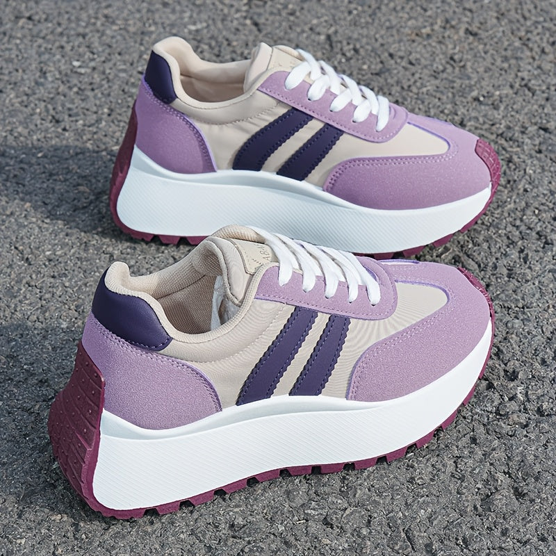 Women's Casual Sports Shoes Thick-Soled Height-Increasing Lace-Up Low Top