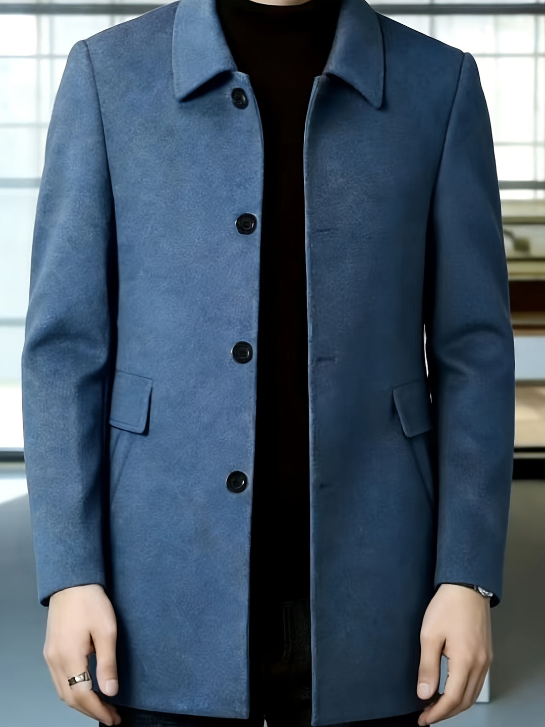 Men's Casual Classic Trench Coat with Double Side Pockets