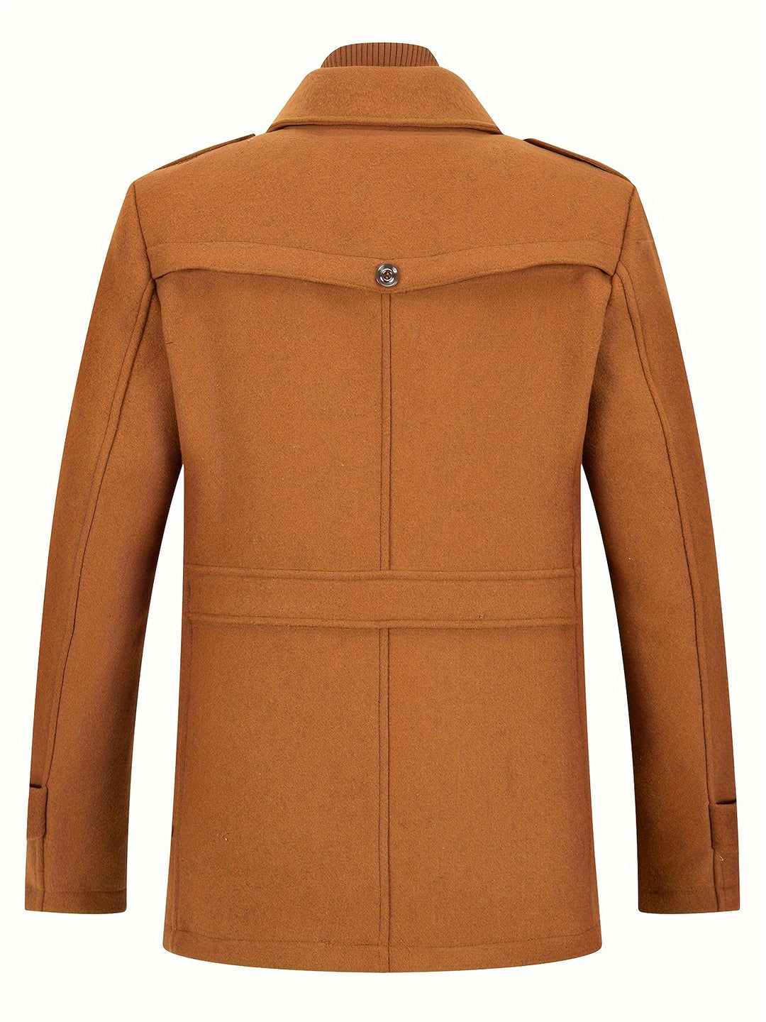 Men's Stand Collar Fleece Blend Pea Coat Single Breasted Overcoat