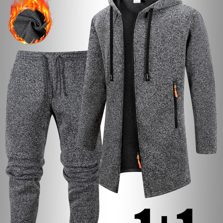 Men's Casual Sports Outfit Two-Piece Set with Hooded Jacket and Pants