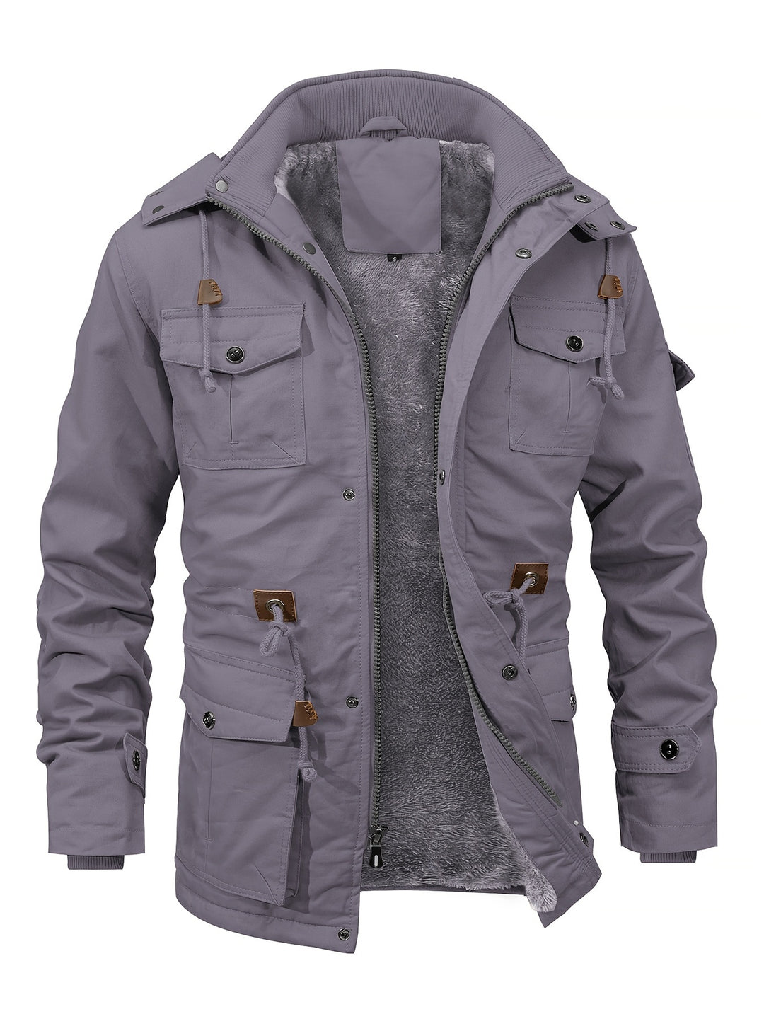 Men's Fleece Lined Work Jackets Cargo Coats with Hood