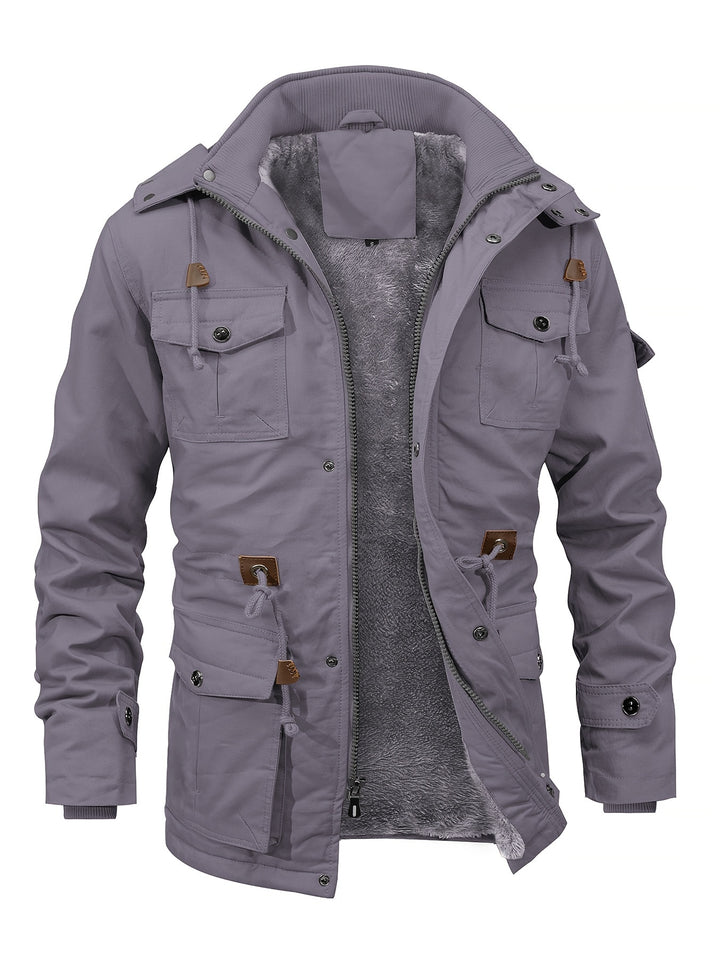 Men's Fleece Lined Work Jackets Cargo Coats with Hood