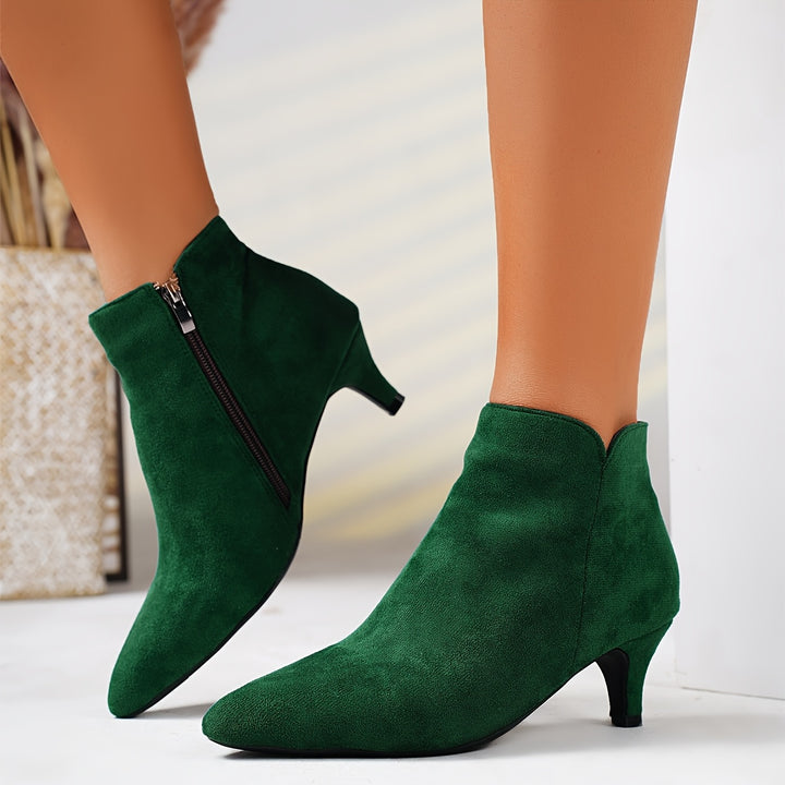 Elegant Women's Ankle Booties Pointed Toe Mid Heel Zipper Closure
