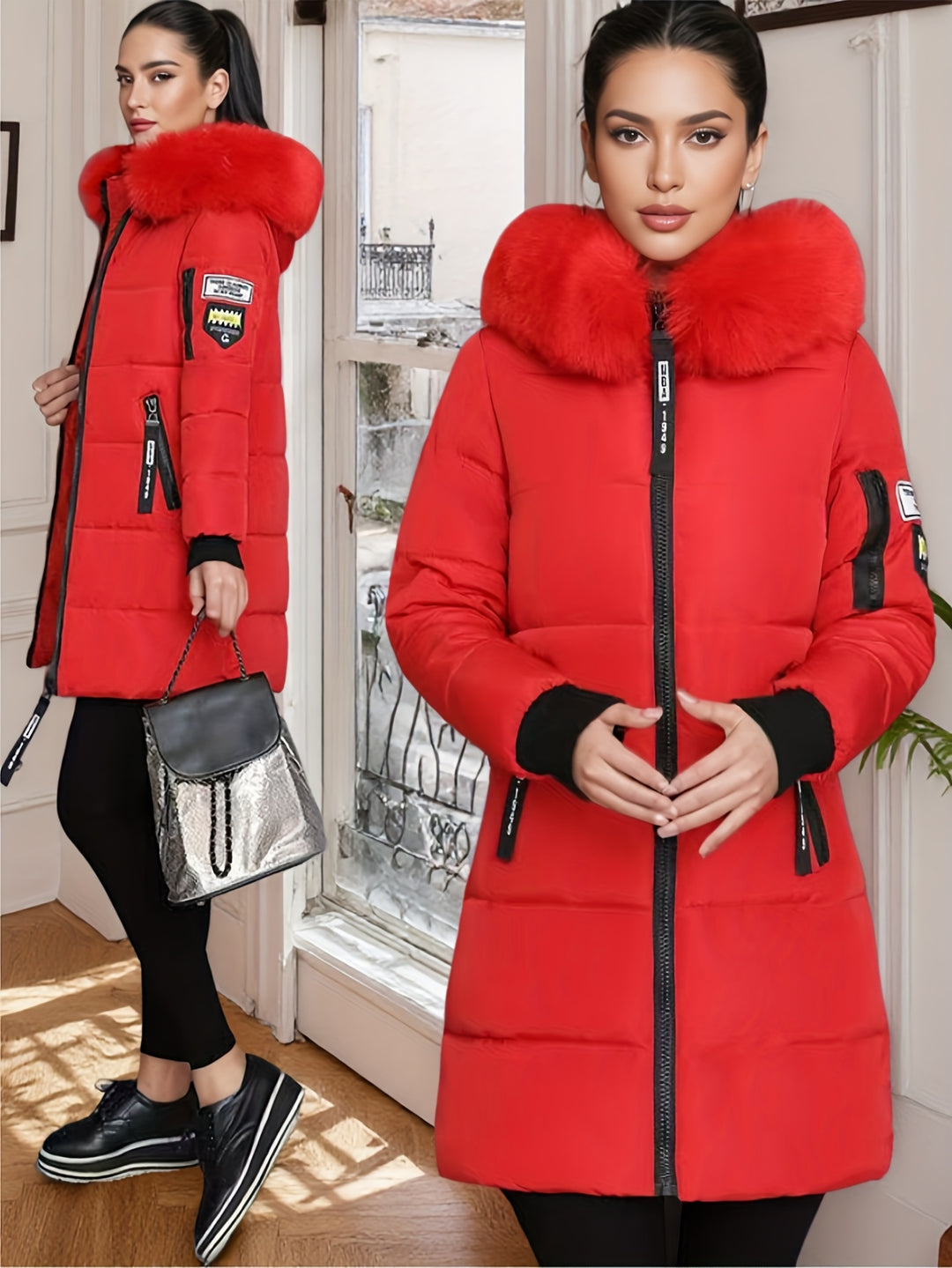 Women's Winter Coat, Elegant Fashion, Full Zip Closure, Long Sleeve