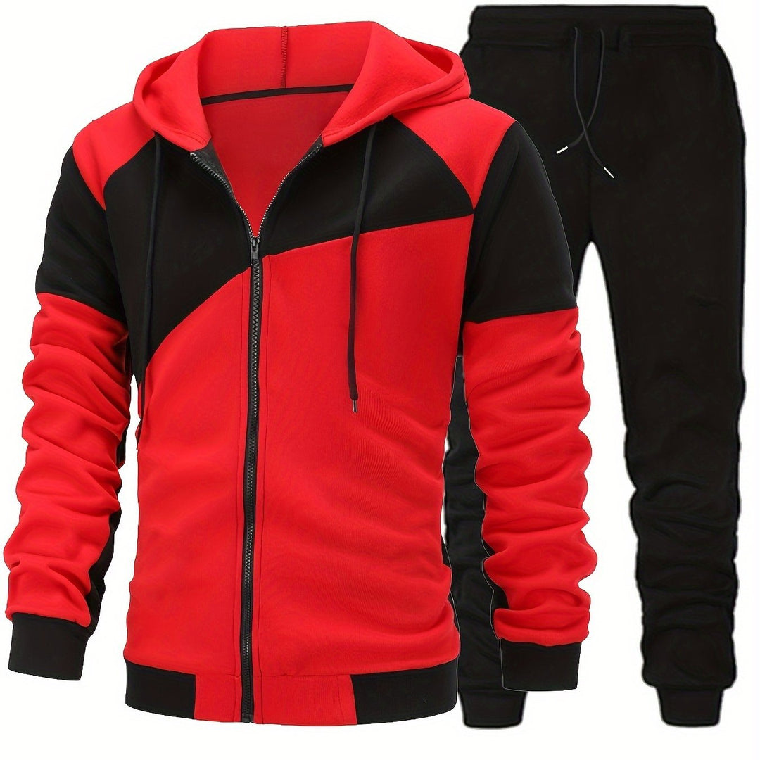 Men's Sports Set - Long Sleeve Hooded Jacket and Jogging Pants
