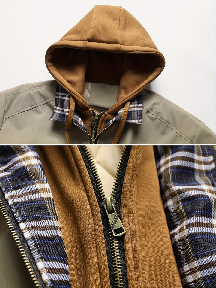 Men's Sports Jacket with Cap, Outdoor Tactical Zipper Pocket Jacket