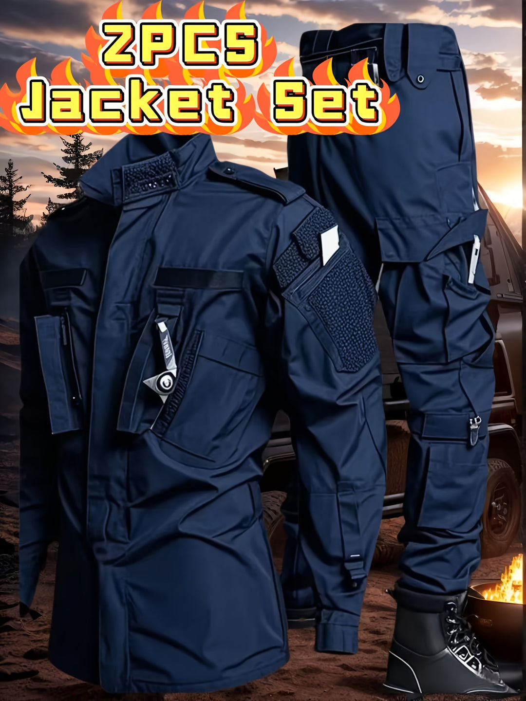 Men's Tactical Cargo Pants and Outdoor Jacket Set 2-Pack