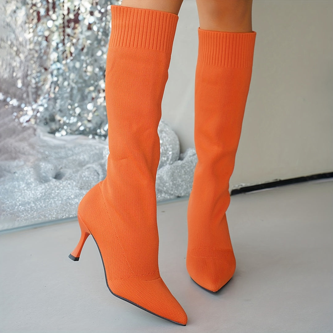 Knee High Heels Pointed Slender Heels Fashionable Women Shoes