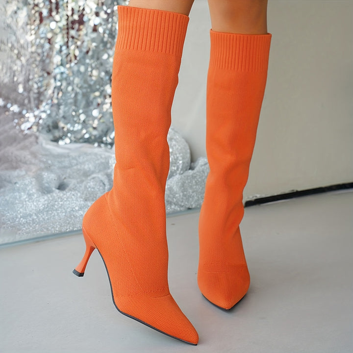 Knee High Heels Pointed Slender Heels Fashionable Women Shoes